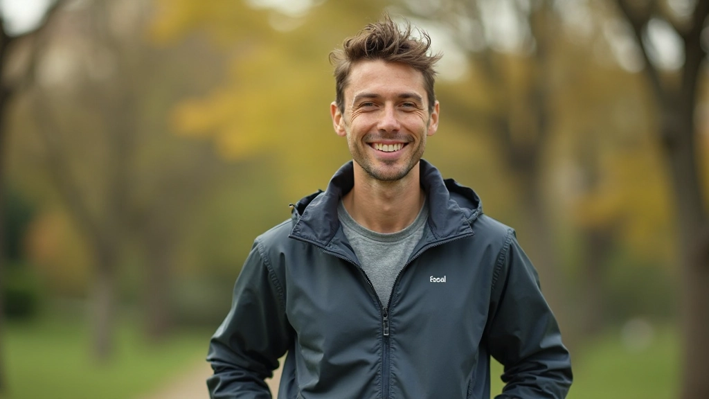 Persona con auriculares y ropa deportiva sonriendo después de ejercitarse