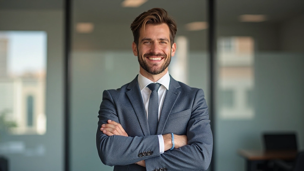 Persona celebrando pequeño logro con sonrisa, gesto de victoria en ambiente positivo de trabajo