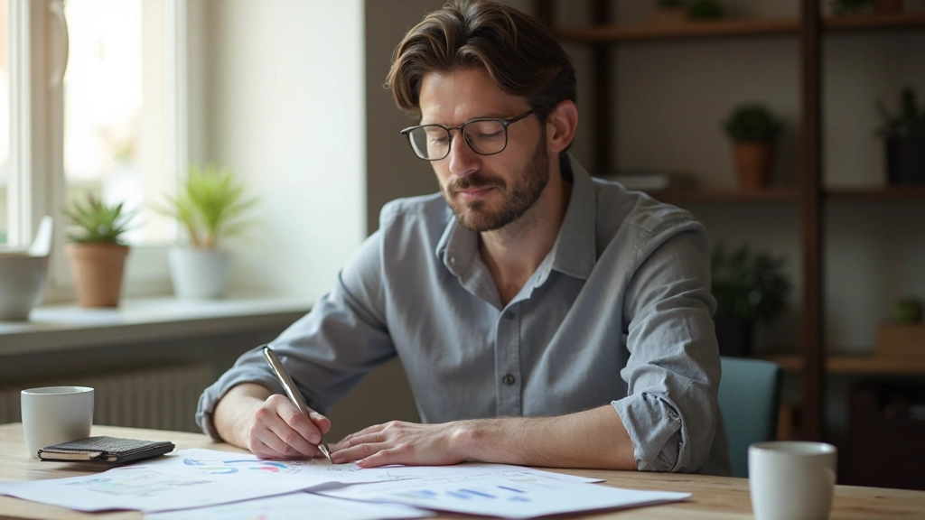 Persona revisando progreso en una libreta con gráficos dibujados a mano y notas detalladas sobre avances