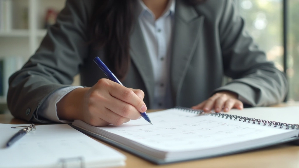 Persona escribiendo en un calendario de planificación con marcadores de colores, anotando fechas y objetivos